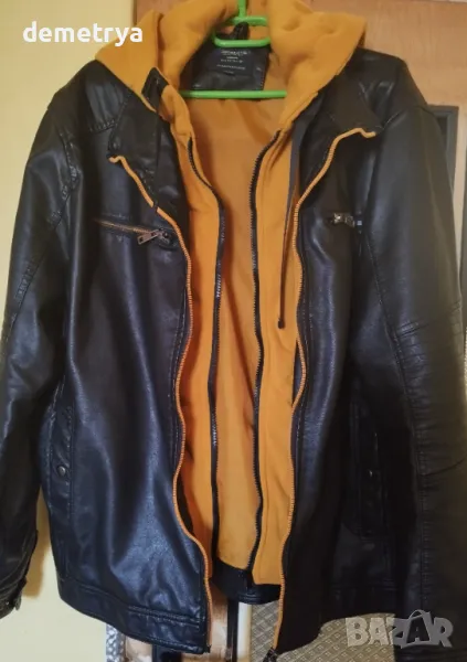 Мъжко черно кожено яке размер 2XL, снимка 1