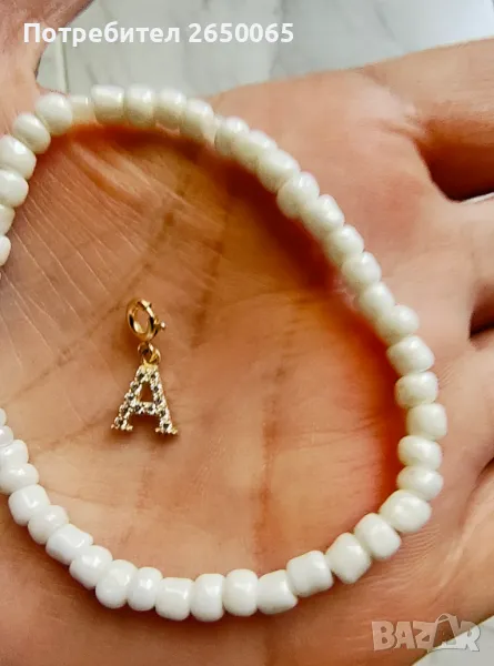 Гривна кристал със златна буква А / 14к.злато/проба 585, снимка 1