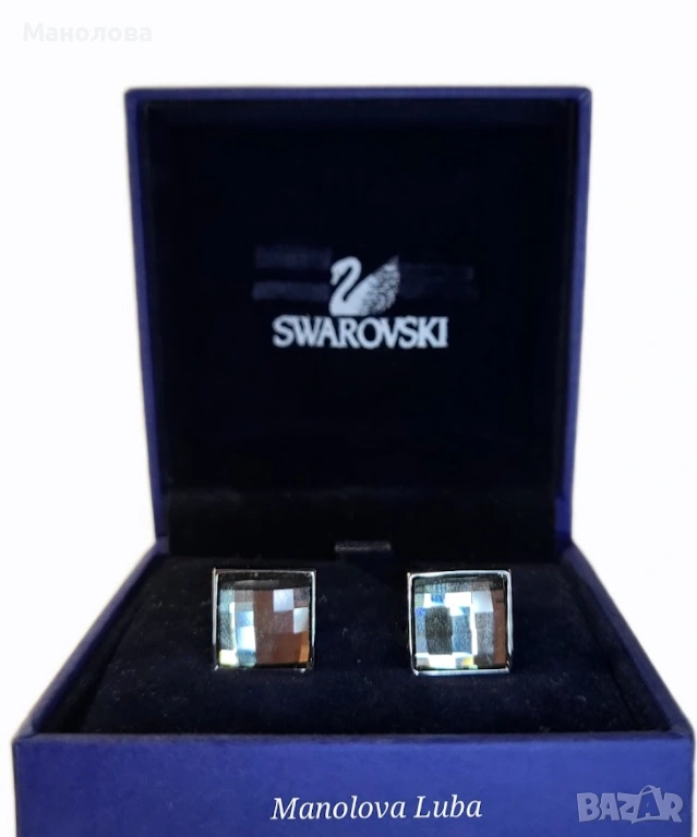 Въглено сиви копчета за ръкавели с фасетирани кристали Swarovski , снимка 1