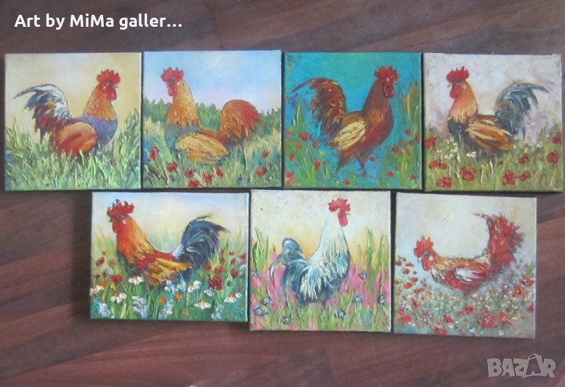 Петли, петлета, петел, петле, Мима / Art by MiMa, картина, rooster oil on canvas painting, снимка 1