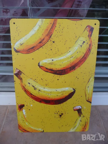 Метална табела банани плодове узрели промоция банан зеленчуци пазар, снимка 1