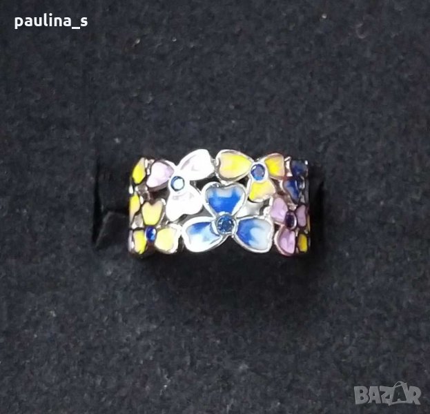 Пръстен с ръчно рисуван емайл и кристали - s925 за кутрето, снимка 1