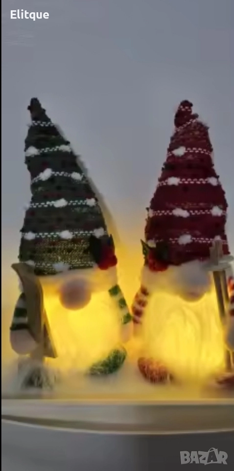 Светеща коледна играчка – Декорация с LED осветление и плетена шапка, снимка 1