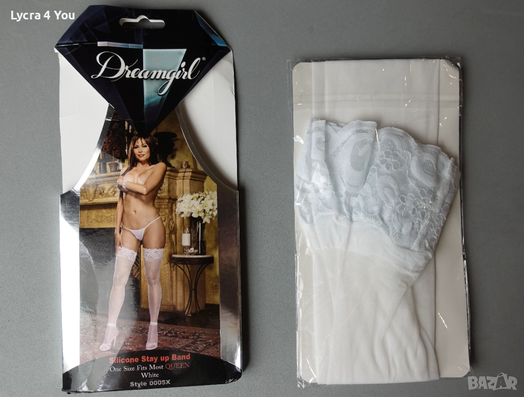 Dreamgirl бели чорапи със силикон One size, снимка 1