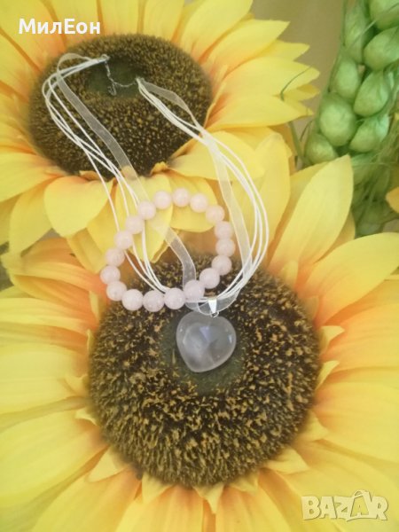 Комплект гривна и колие от розов кварц, снимка 1