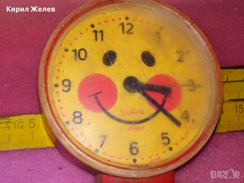 SLAVA MADE in USSR Стар ДЕТСКИ КОЛЕКЦИОНЕРСКИ РУСКИ БУДИЛНИК МЕХАНИЧЕН ЧАСОВНИК СЛАВА СССР 21994, снимка 1