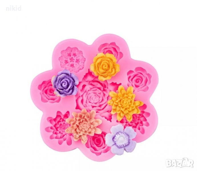 8 вида цветя цвете цветчета роза сукулент силиконов молд форма фондан декор , снимка 1