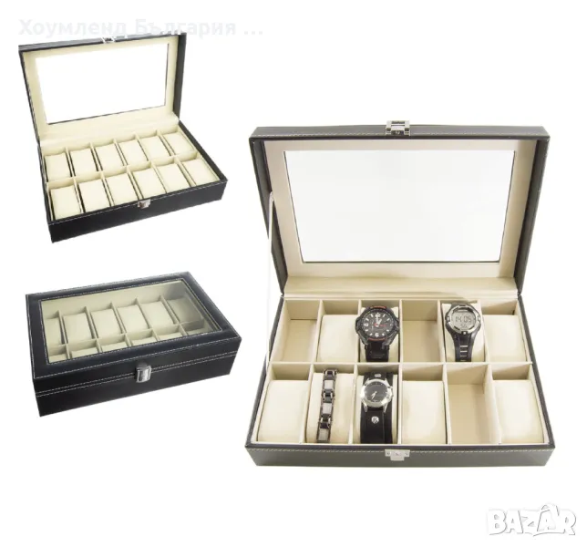 Луксозна кожена кутия органайзер за 12 часовника, снимка 1