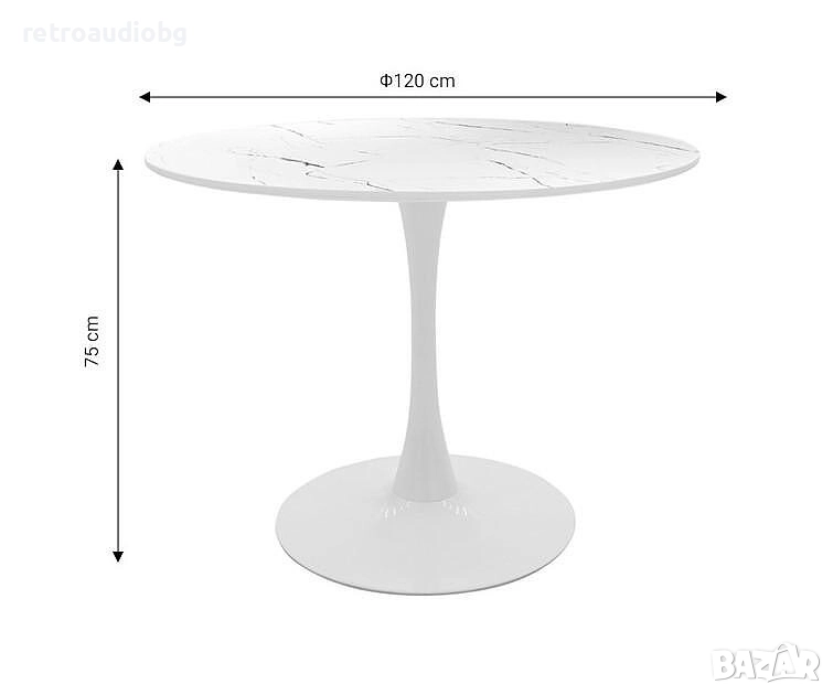 Кръгла трапезна маса БАЛОУ 2 Ф120 цвят бял мрамор, снимка 1