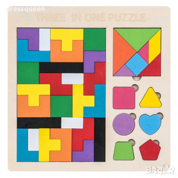 3562 Дървена играчка-пъзел 3 в 1, снимка 1