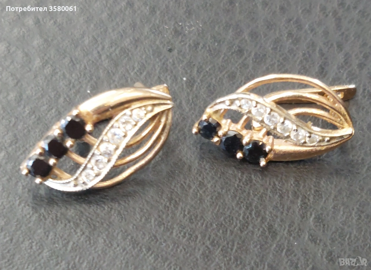Украински златни обеци с черен топаз и куб.циркон , снимка 1