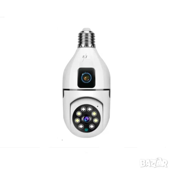 + карта 64GB Въртяща се WI-FI камера крушка двойна леща V380 E27 цокъл ANDROID/IOS, снимка 1