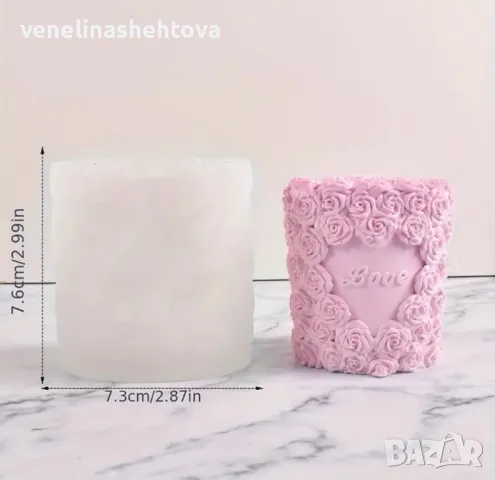 "Love" сърце рози Силиконов молд форма Свети Валентин свещи гипс сапун , снимка 4 - Форми - 48325111