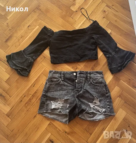 Къс топ ZARA от деним, снимка 2 - Корсети, бюстиета, топове - 56541127
