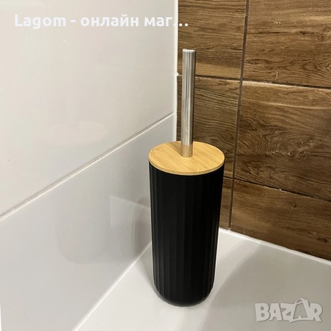 Комплект аксесоари за баня – 6 елемента с бамбукови детайли, Ruhhy 24636, черен цвят, снимка 9 - Органайзери - 52549616