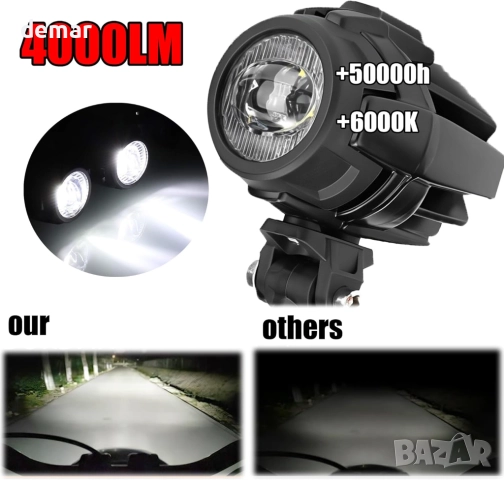 Мотоциклетни фарове LED 10-30V, предни, спомагателни, за мъгла, 4000LM 6000K IP67, снимка 4 - Аксесоари и консумативи - 51746644