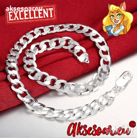 Посребрен сребърен ланец 6 мм плетка панцер бижу верига мода синджир бижутерия Благородна твърда сто, снимка 15 - Колиета, медальони, синджири - 38360513