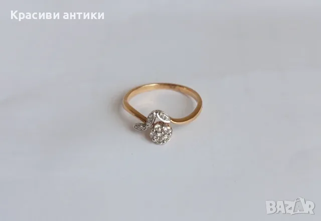 Руски златен прьстен с диаманти нов с печати