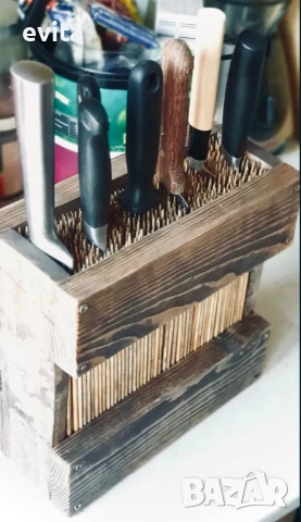 🌿 Организирайте кухнята с ръчно изработени дървени стойки за ножове, снимка 4 - Аксесоари за кухня - 39389227