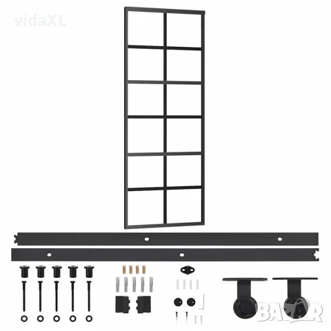 vidaXL Плъзгаща се врата с механизъм, ESG стъкло и алуминий, 76x205 см