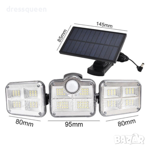122LED  СОЛАРНА ЛАМПА СЕНЗОР ЗА ДВИЖЕНИЕ И СЕНЗОР ЗА ЗДРАЧ, снимка 3 - Соларни лампи - 44566614