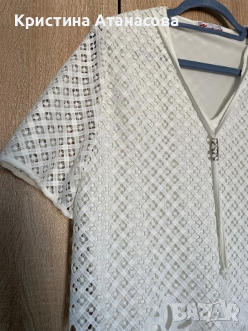 Уникална блуза бяла, цялата от бродерия - 2XL, снимка 4 - Туники - 52399322