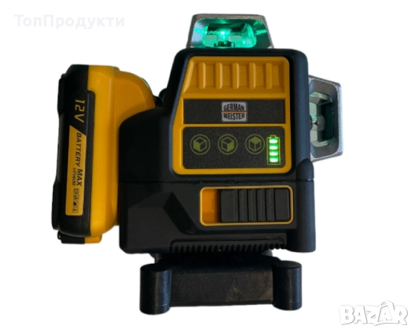 Лазерен 3D -  360 градуса нивелир с 2 батерии 12V 3 AH, 3 лъча, снимка 3 - Измервателни инструменти - 52961365