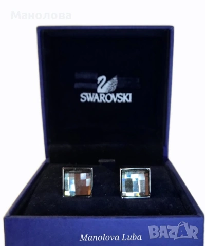 Въглено сиви копчета за ръкавели с фасетирани кристали Swarovski 