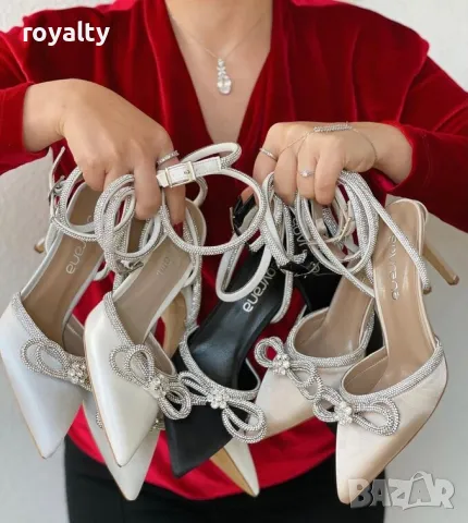 Сандали на ток - бежов сатен , снимка 2 - Сандали - 49893711