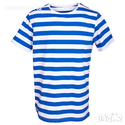 Нова мъжка моряшка тениска на широко светлосиньо и бяло райе, снимка 2 - Тениски - 48404078