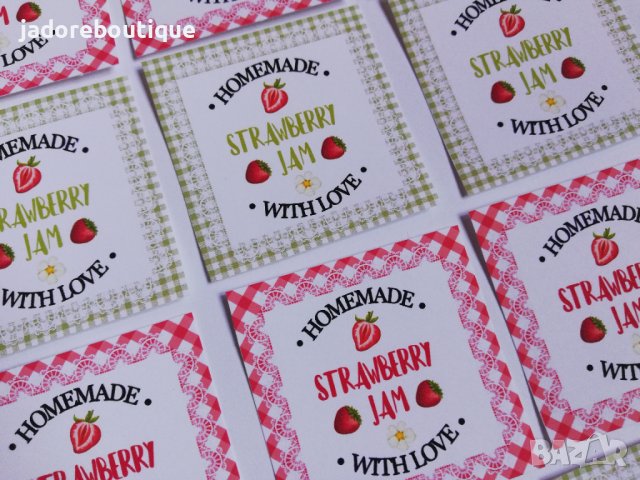 Етикети за домашно сладко Homemade with love Strawberry jam - 12 бр /к-кт , снимка 4 - Други - 40629059