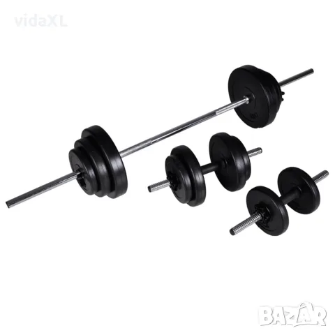 vidaXL Комплект лежанка със стойка за лост, щанга и дъмбели, 30,5 кг, снимка 5 - Спортна екипировка - 56146388