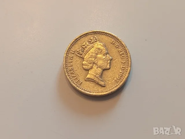 Монета 1997  Великобритания 1 pound (English 3 Lions) - Elizabeth II 3rd portrait , снимка 3 - Нумизматика и бонистика - 55872847