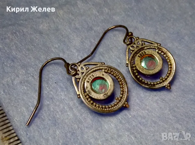 КЛАСИЧЕСКИ РЕТРО АРТ ДЕБЕЛО ПОСРЕБРЕНИ МЕДНИ ОБЕЦИ с ЦВЕТНО ВЕНЕЦИАНСКО СТЪКЛО и ПЕЧАТ S925 49956, снимка 4 - Обеци - 50136084