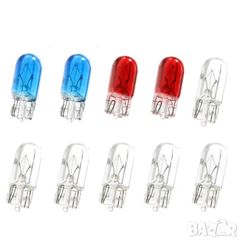 Комплект T10 крушки 12 V в три цвята 10 бр.