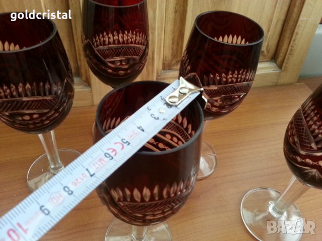 Кристални чаши цветен червен кристал, снимка 4 - Антикварни и старинни предмети - 36982361