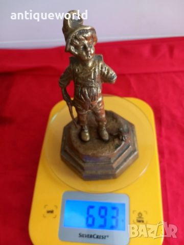 Стара Бронзова Статуетка , Фигура МОМЧЕ ,Позлата, снимка 7 - Антикварни и старинни предмети - 51843440