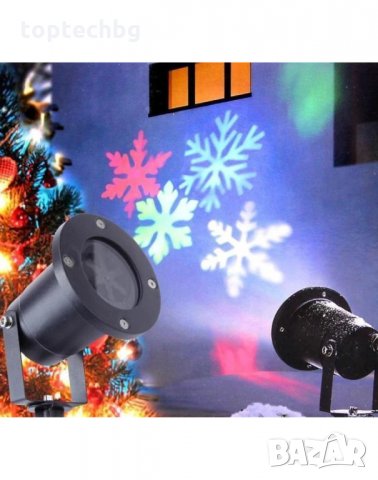 Коледен водоустойчив LED прожектор - въртящи се цветни снежинки., снимка 2 - Други - 35062019