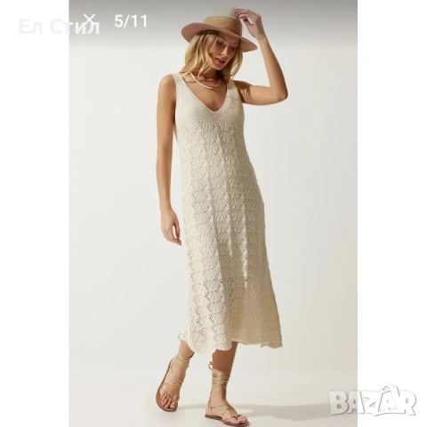 💕Лятна плетена рокля бежова, снимка 7 - Рокли - 53944579