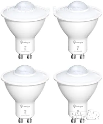 Нови TobeBright PIR LED крушки 5W GU10 авто ON/OFF – 4 броя за осветление