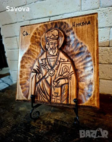 Свети Никола, икона-дърворезба, снимка 2 - Ръчно изработени сувенири - 56330870