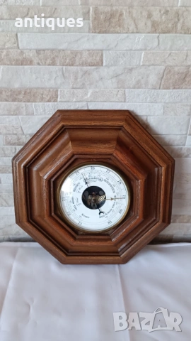 Стар немски барометър с дървена основа - хексагон, снимка 4 - Антикварни и старинни предмети - 53005748
