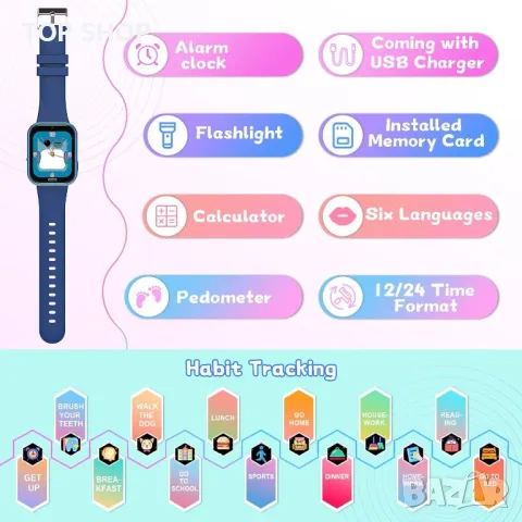 Смарт часовник,телефон с игри крачкомер Обаждане SOS Музика Камера Будилник,, снимка 4 - Смарт гривни - 49265198