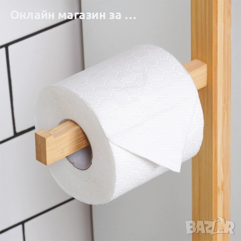 Стойка за тоалетна хартия с място за резервни ролки, бамбук 70см 567039, снимка 4 - Органайзери - 53232550