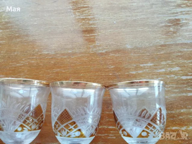 Чаши за вино с кана златен кант от средата на миналия век винтидж, снимка 16 - Чаши - 50280393