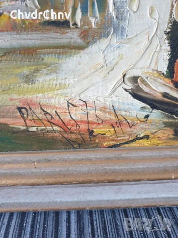 49х41см/малка стара картина масло върху платно/градски пейзаж-църква/дървена рамка, снимка 7 - Картини - 50853143