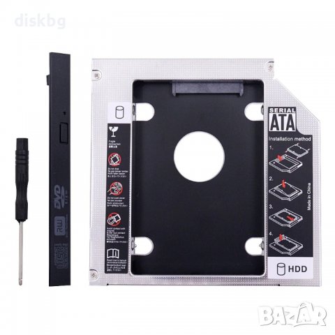 Нова кутия за втори хард диск 2.5” HDD/SSD 12.7mm, Caddy за лаптоп, SATA III, снимка 3 - Части за лаптопи - 38764360