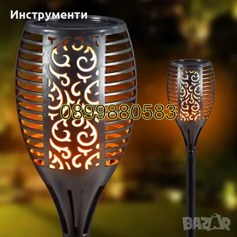 Комплект от 12 броя външна соларна лампа тип факла с ефект на пламък, снимка 4 - Соларни лампи - 47434230