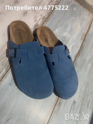 Велурени мюли в небесносиньо нови р.40