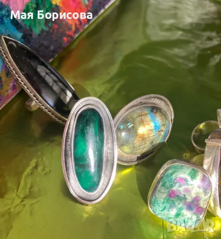 Уникални сребърни пръстени с естествени камъни, снимка 6 - Пръстени - 56198079